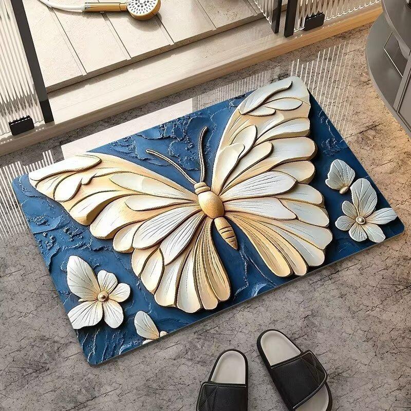 VIKAMA Minimalist Butterfly Quick Drying Anti-Slip Floor Mat for Bathroom Entrance - Non-Slip Carpet Mat
