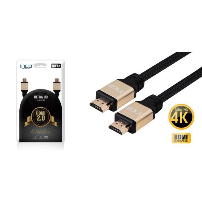 Inca IHD-02, 2 m, HDMI Type A (Standard), HDMI Type A (Standard), 4096 x 2160 pixels, Noir, Or