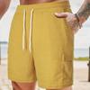 Summer Solid Color Lace Up Sports Five Quarter Shorts Men's Multi Pocket Shorts Casual Pants