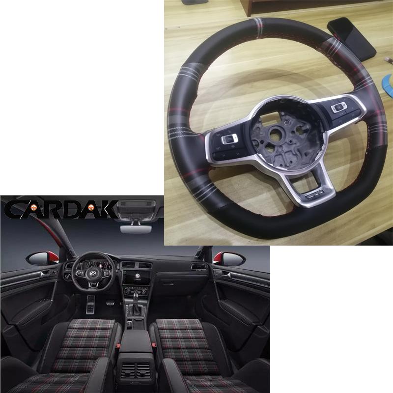 Black Leather New Pattern Lattice Leather Car Steering Wheel Cover for Volkswagen VW Golf R MK7 Golf 7 GTI VW Polo Scirocco
