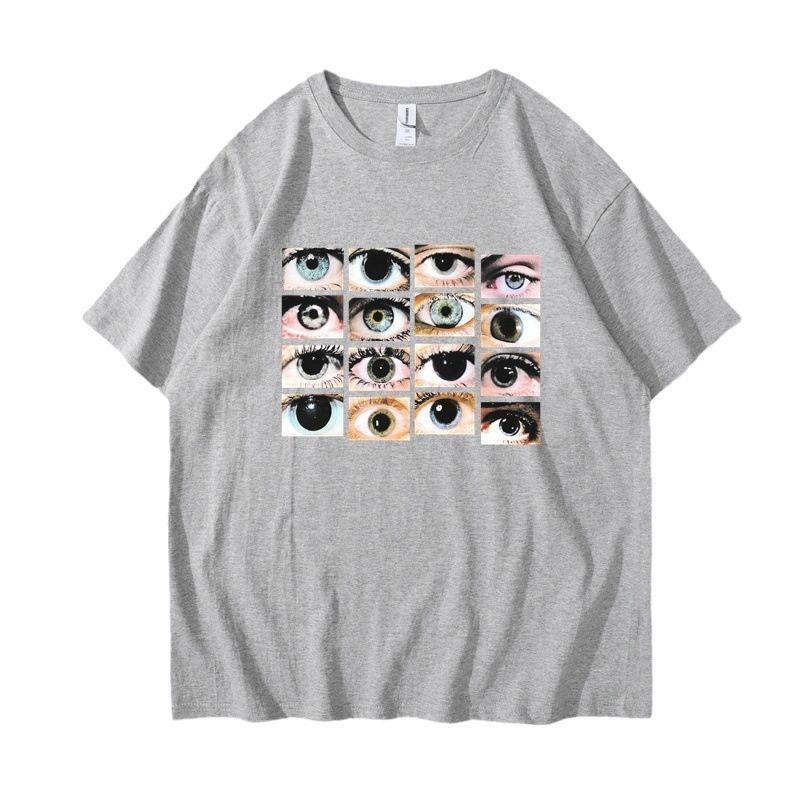 Augenmuster, personalisiertes Rundhals-T-Shirt im Harajuku-Stil, 2D-Druck, Unisex-T-Shirts für Herren und Damen