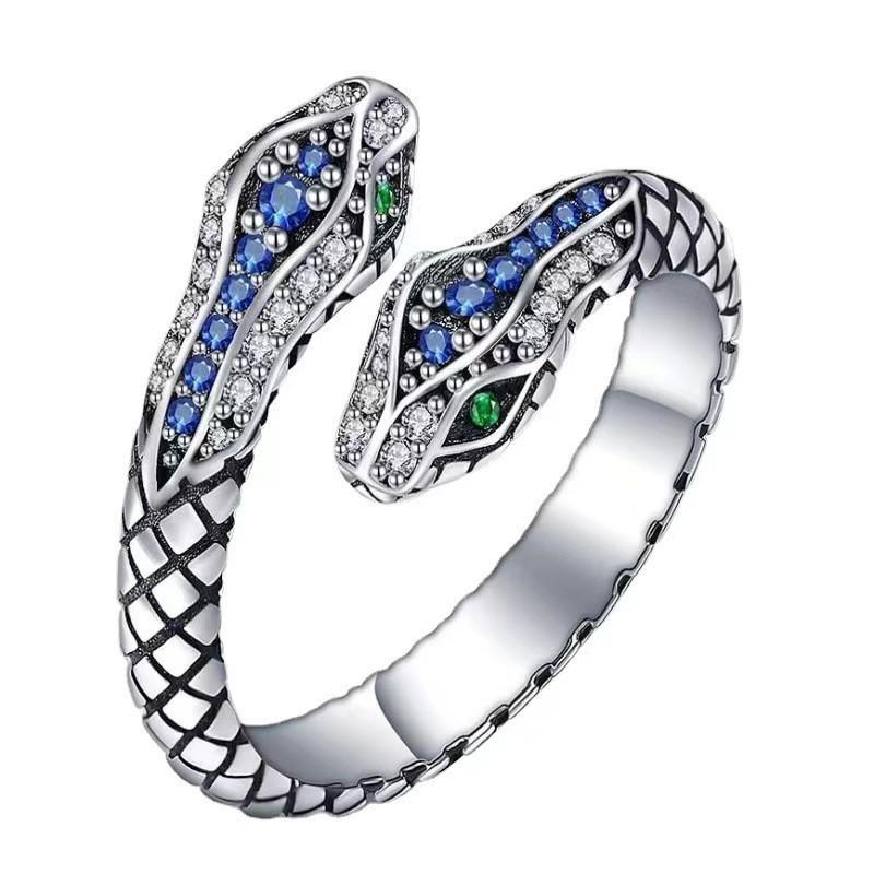Adjustable Snake Ring Women Men Vintage Punk Hip Hop Open Finger Sterling Geometric Animal Style Adjustable Open Band
