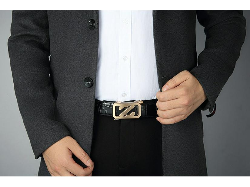 Men s Embossed Crocodile Pattern Leather Belt, Automatic Buckle, Versatile Business Casual Fashion. 105 cm золотой пряжки