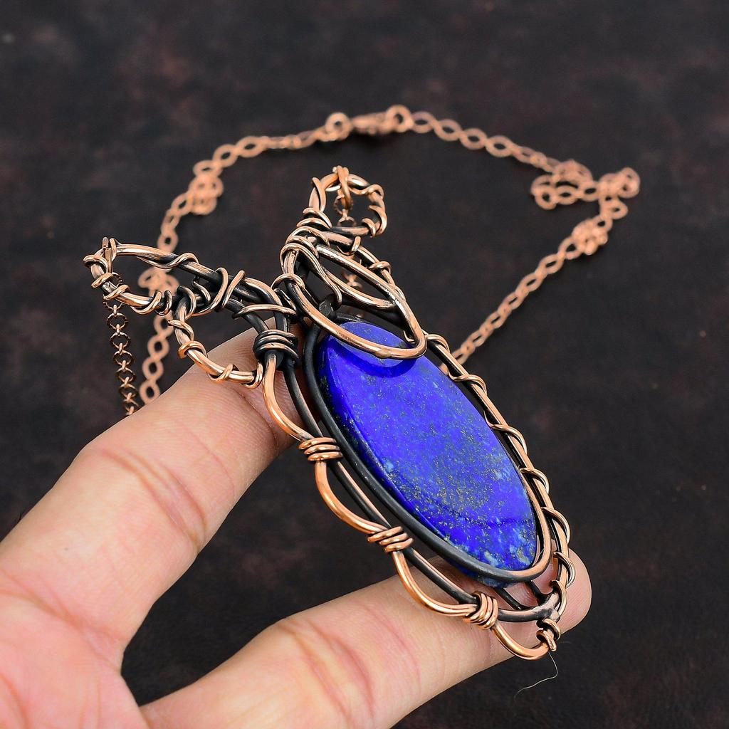 Lapis Lazuli Necklace Copper Wire Wrapped Gemstone Necklace Handmade Jewelry Adjustable Chain Necklace Copper Wire Jewelry Gifts For Mother