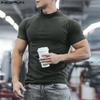 INCERUN Men Mockneck Summer Short Sleeve Solid Casual Skinny T-shirts Tee