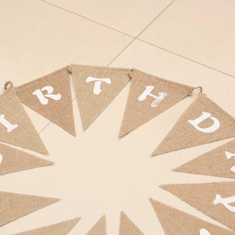 New Vintage Burlap HAPPY BIRTHDAY Banner Party Bunting Decor Garland 13 Flags 16*13cm Brown Burlap + Whi