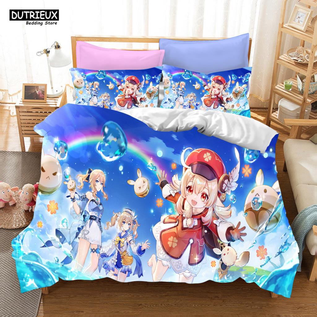 3D Game Genshin Impact Bedding Sets Keqing Xiao Duvet Cover Set 2/3 Pieces Boys Adults Single Full Queen King Size Bed Linen