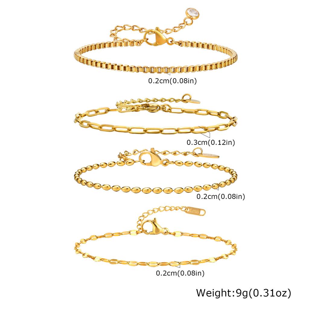 Non Tarnish Stainless Steel Bracelet Gold Plated Stackable for Women, Thin Herribone Chain Bracelet Waterproof Jewelry