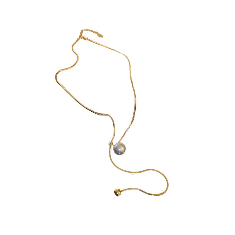 Elegant Pearl Snake Chain Adjustable Necklace - Fashionable Round Bead Design for Women