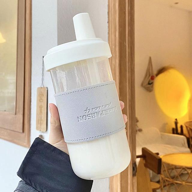 500/850ML Schattige Parelmelkthee Rietje Plastic Waterfles Met Bekerhoes Vrouwen Grote Capaciteit Sap Boba Melkthee Beker Valbestendig 850ml