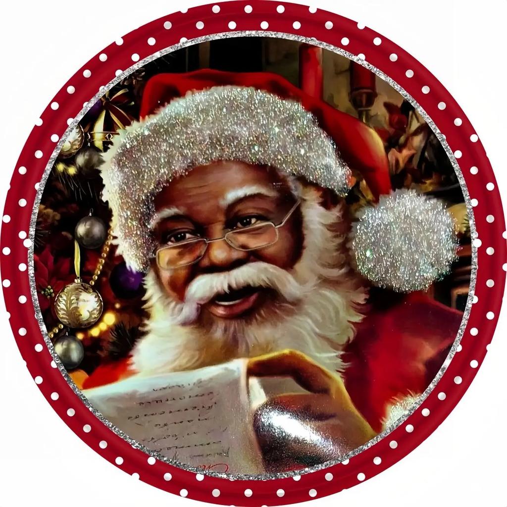 Round Metal Tin Sign Art Painting Wreath Decorative Plates Cartoon Snowman Christmas Poster for Home Garden Garage Wall Decor