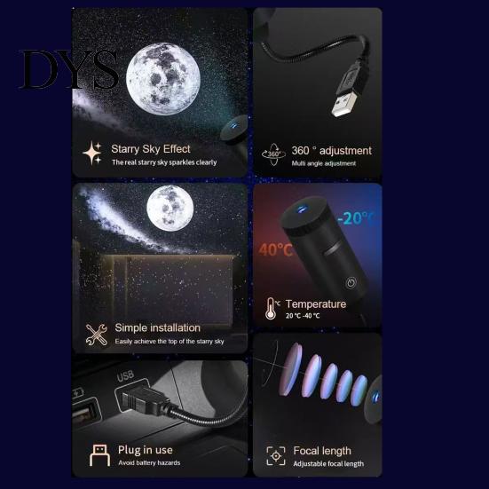 Decorative Projection Light USB Projector Lamp with 2 Films, Moon & Milky Way LED Adjustable Light, 360 Degrees Rotating for Car, Bedroom Ceiling