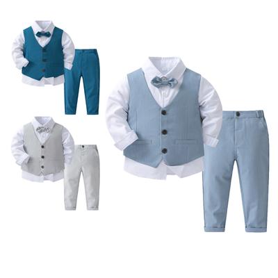 Boy’s Suits Gentleman Tuxedo Bow Tie Shirt Suit Vest Trousers 3 Piece Chic Toddler Baby Clothing for Christening Birthday Party