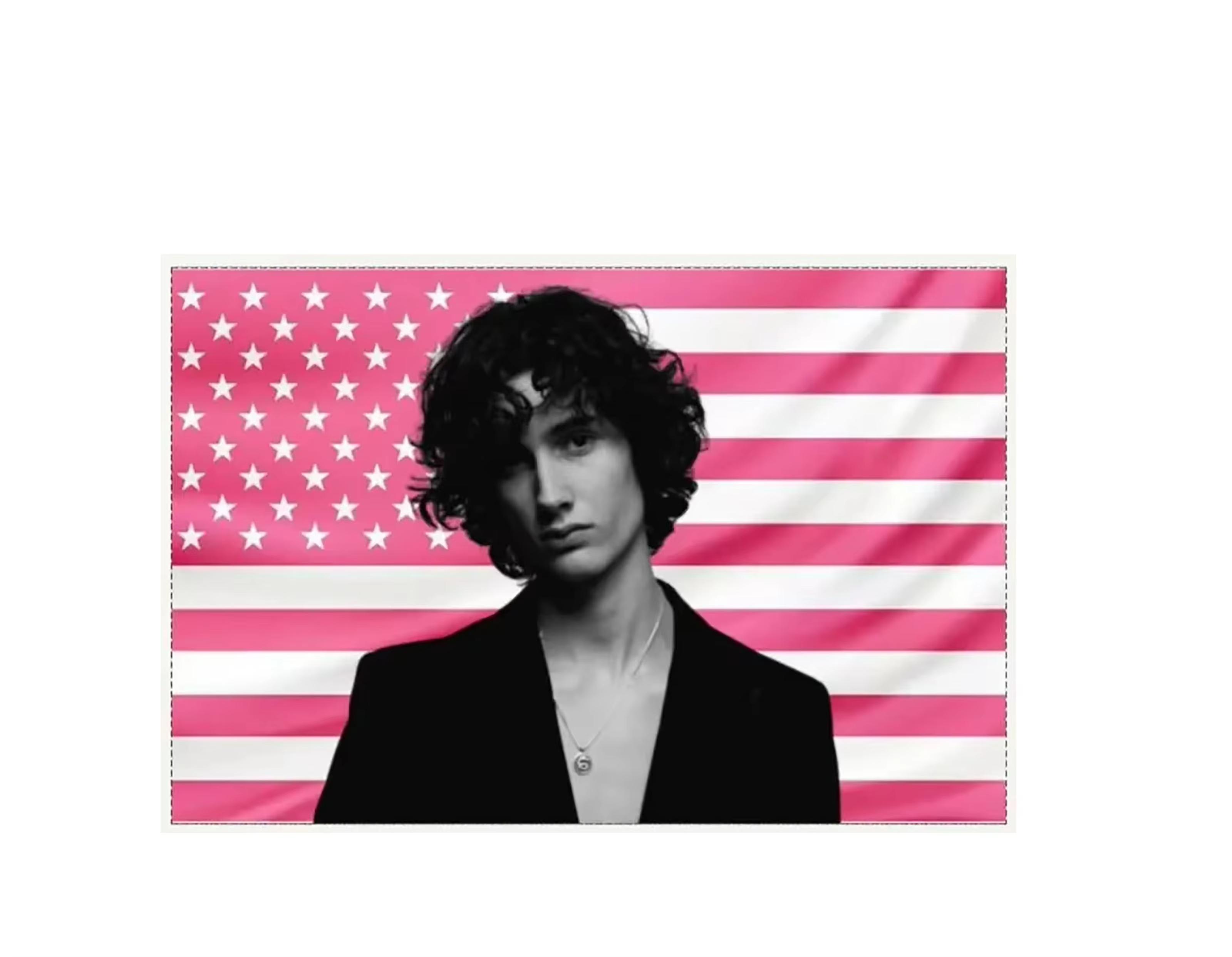 

Pink American Flag with CurlyHaired Man Portrait Tapestry Monochrome Figure on Stripes Wall Hanging for Dorm Bedroom Decor 74x94cm(29x37in)