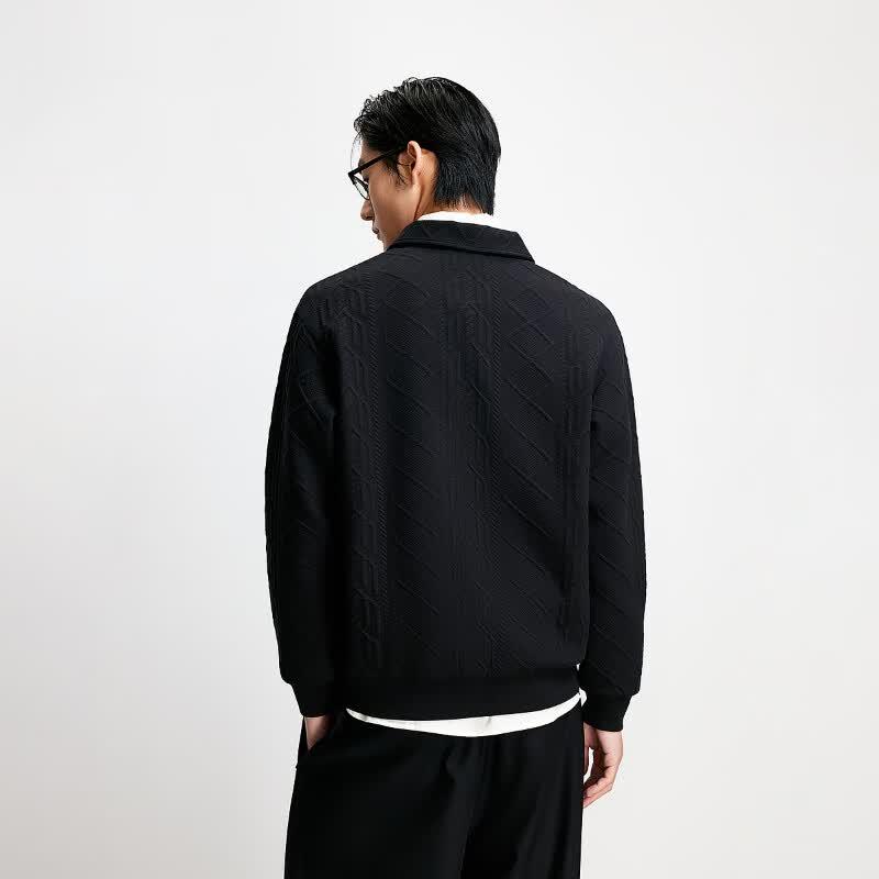 Jack & Jones Men's Textured Jacquard Knit Polo Sweatshirt
