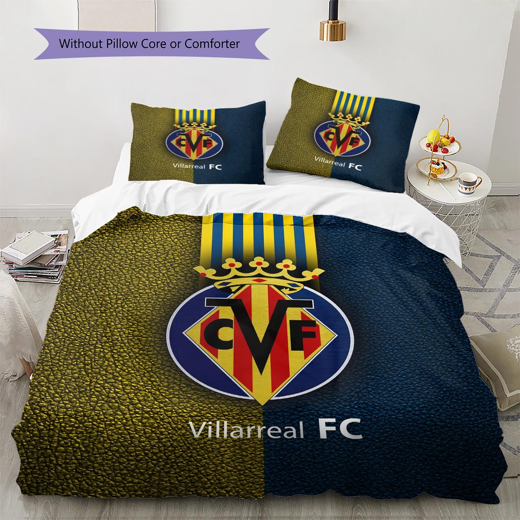 Villarreal CF Pattern Bedding Home Decoration Birthday Gift (1 * duvet cover + 2 * pillowcase, without core)