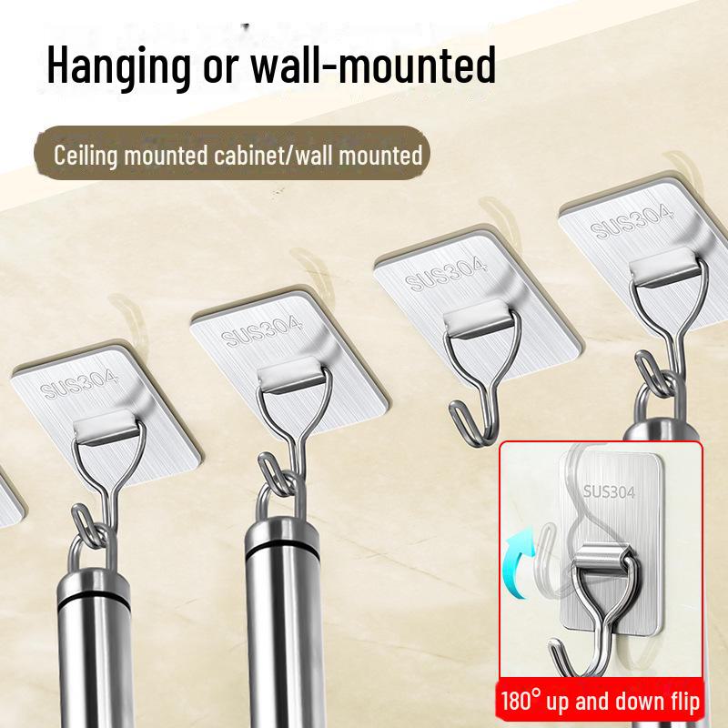Stainless Steel Adhesive Wall Hook - Strong, Traceless, Load-Bearing for Kitchen & Clothing