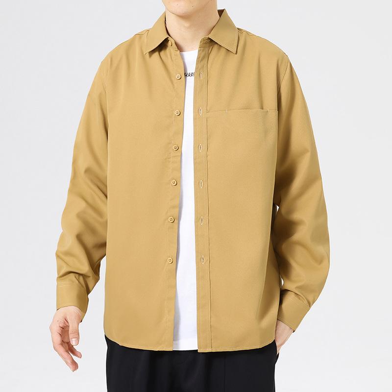 Men's Long-sleeved Shirt Spring Casual with Lined Clothes Korean Version of The Trend Spring and Autumn Shirt Coat
