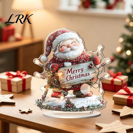 Indoor Holiday Home Decor Christmas Winter Ornaments, Double-sided Acrylic Snowman/Santa Claus/Reindeer/Cottage Table Durable Ornaments Decorations