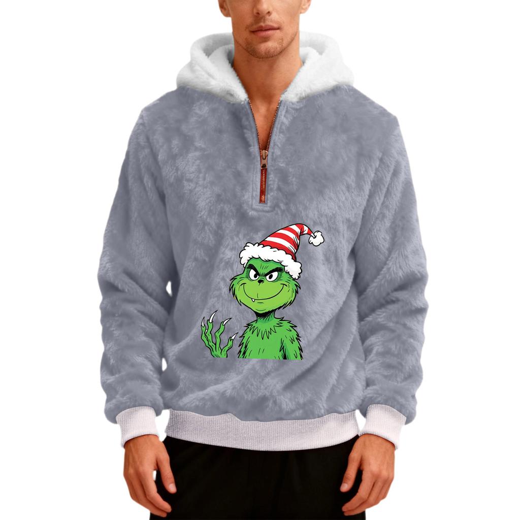 Herre Plysj Halv Glidelås Hettegenser