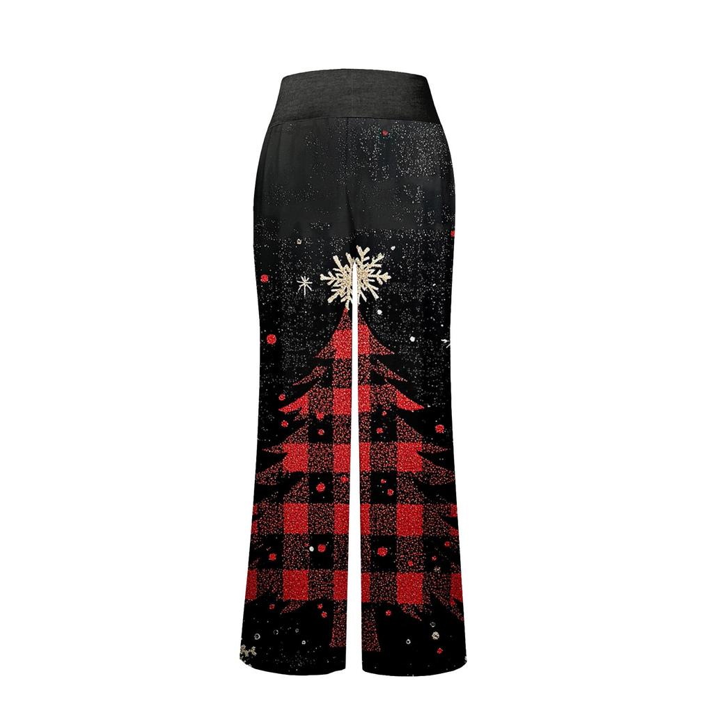 Women's Comfortable Pajama Pants  Pants Christmas Print Drawstring Wide Leg Pants