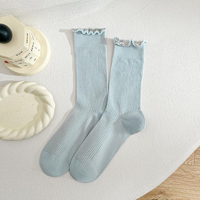White Fungus Edge Socks Ballet Summer Thin Legs Breathable Contrasting Colors Lace Princess Wind Stacked Medium Tube Socks Thin