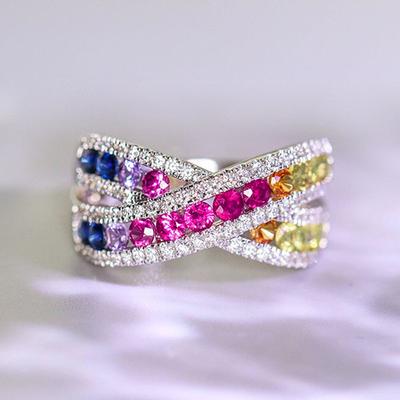 Anillo Arcoíris, Anillo Creativo de Lujo Ligero con Diseño de Cruz, Anillo Redondo Geométrico