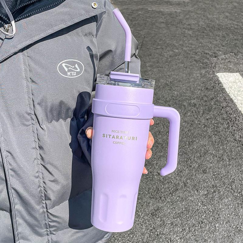 Tazza termica a doppia bevanda di grande capacità con cannuccia e manico - Ideale per sport all'aperto e ufficio