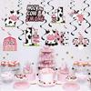 Holy Cow Im One Birthday Decorations Hanging Swirl for Baby Girl, Pink Cow First Birthday Foil Swirls Party Supplies, Baby 1st Bday Cow Theme Ceiling