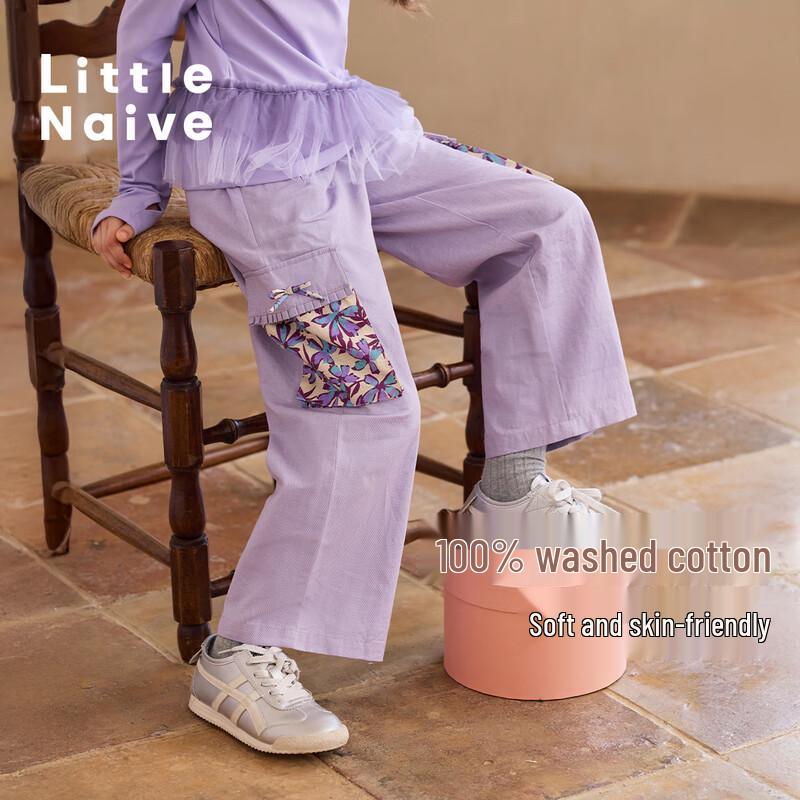Little Naive Girls  Bow Pocket Straight Cargo Pants 130
