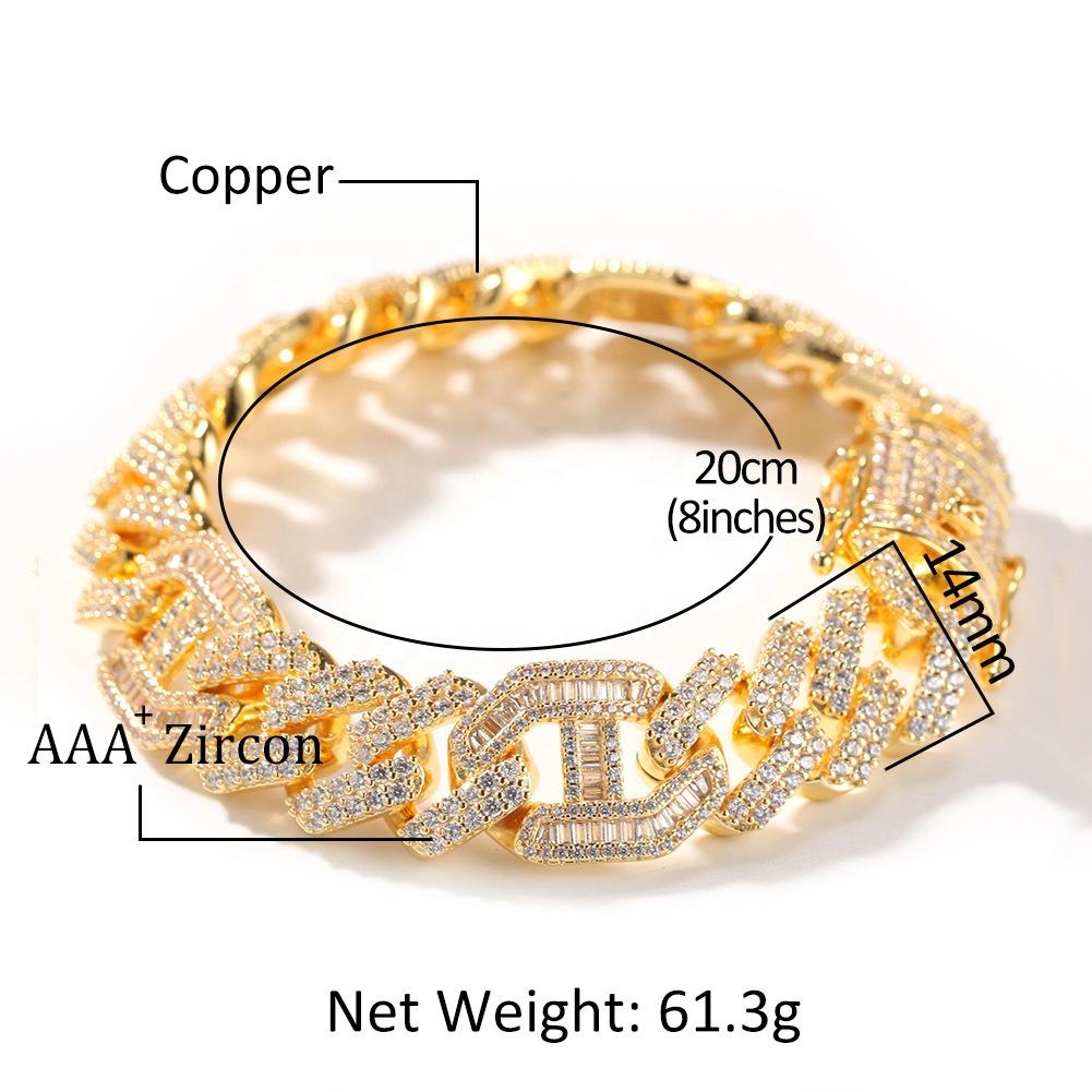 New Hip Hop Gold Jewelry Gold Silver Zircon Cuban Link Bracelet Bling Micro Zircon Bracelet Women Men Iced Out Diamond Bracelets