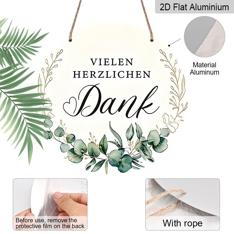 2D Flache Retro-Aluminium-Wandaufkleber in verschiedenen Größen. Deutsch-thematische Dankeschön-Dekoration mit Eukalyptusblatt-Design. Ein perfektes Zuhause-Dekor und Geschenk