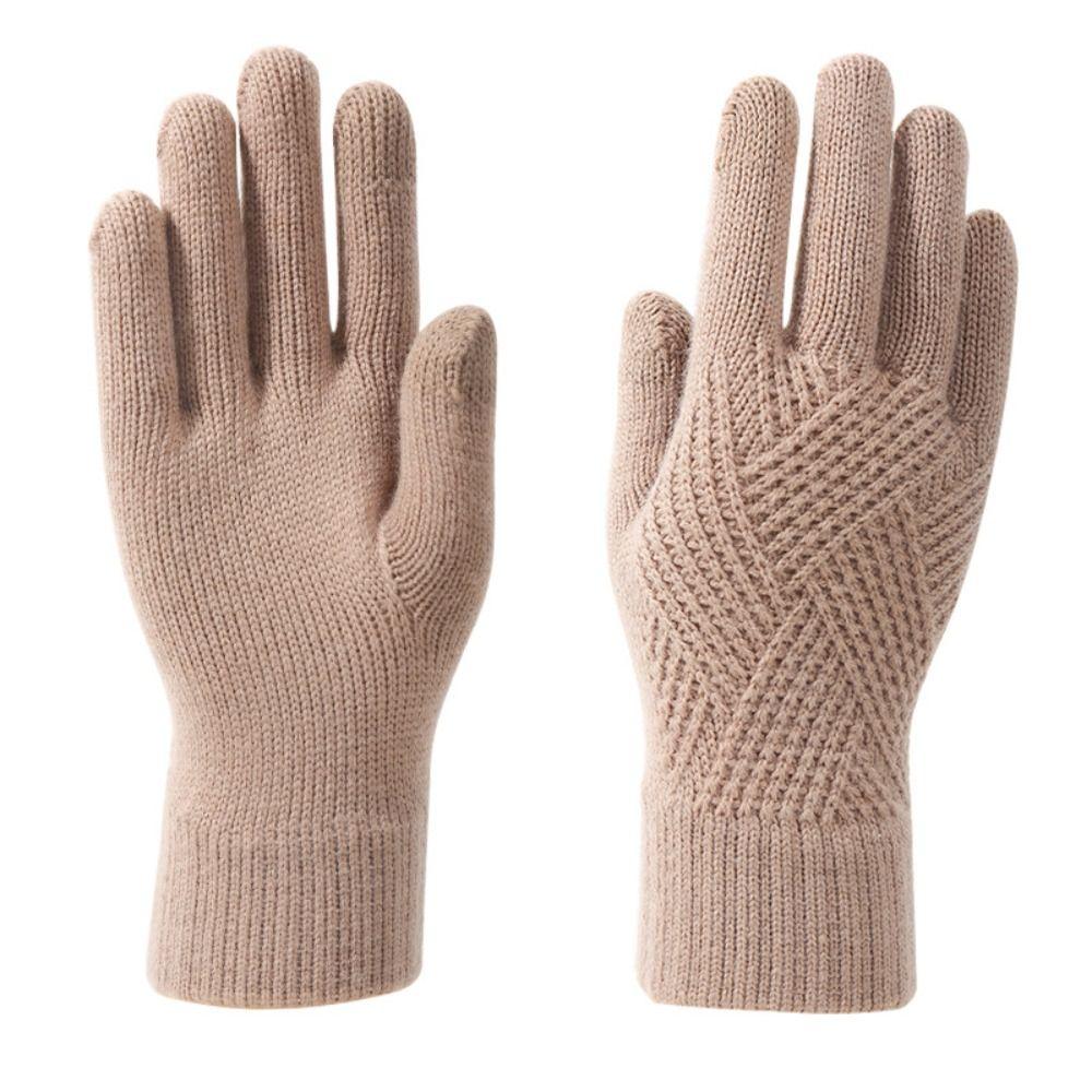 Touchscreen Design Warm Knitted Gloves Plus Velvet Windproof Full Finger Gloves Solid Color Thicken Cycling Gloves