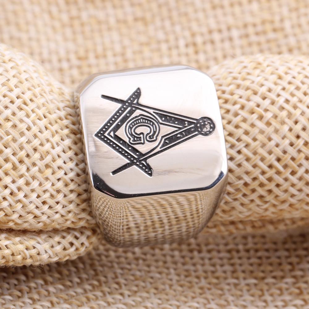 Multicolor Freemason Logo Stainless Steel Ring - 18MM Etched Design
