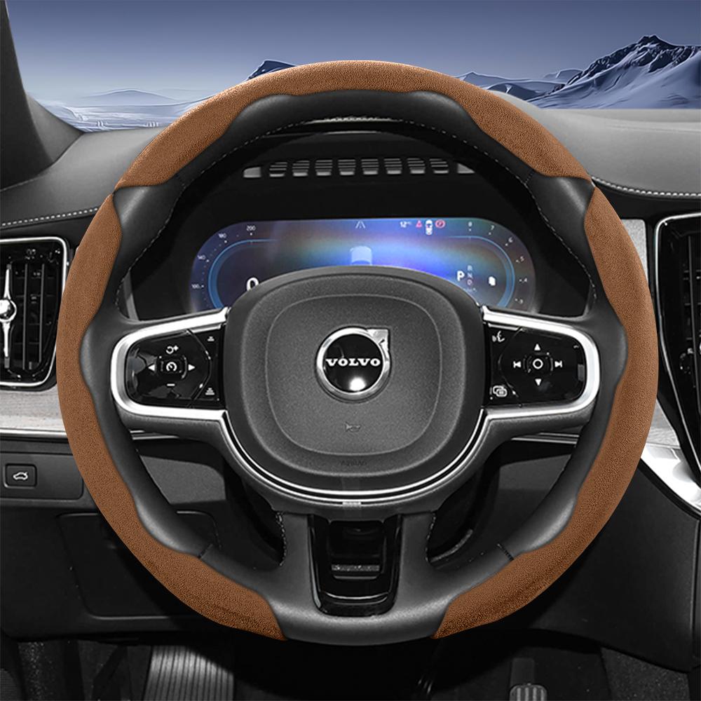Suitable for Volvo Sports Suede Steering Wheel Cover, Split Snap-On Anti-Slip Style