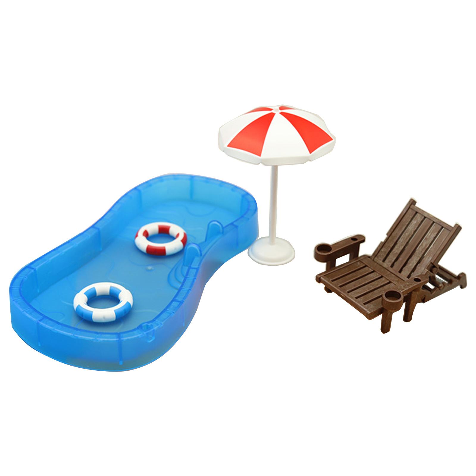 Dollhouse Accessories Miniature Beach Set for DIY Doll-House Landscaping Swimming Pool Beach Chair Model Figurine Set 1