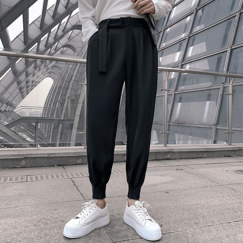 Youth Trend Business Casual Comfort Slim Versatile Simplicity Fashion Belt Nine Points Men's Suit Pants Spring Autumn New 2024