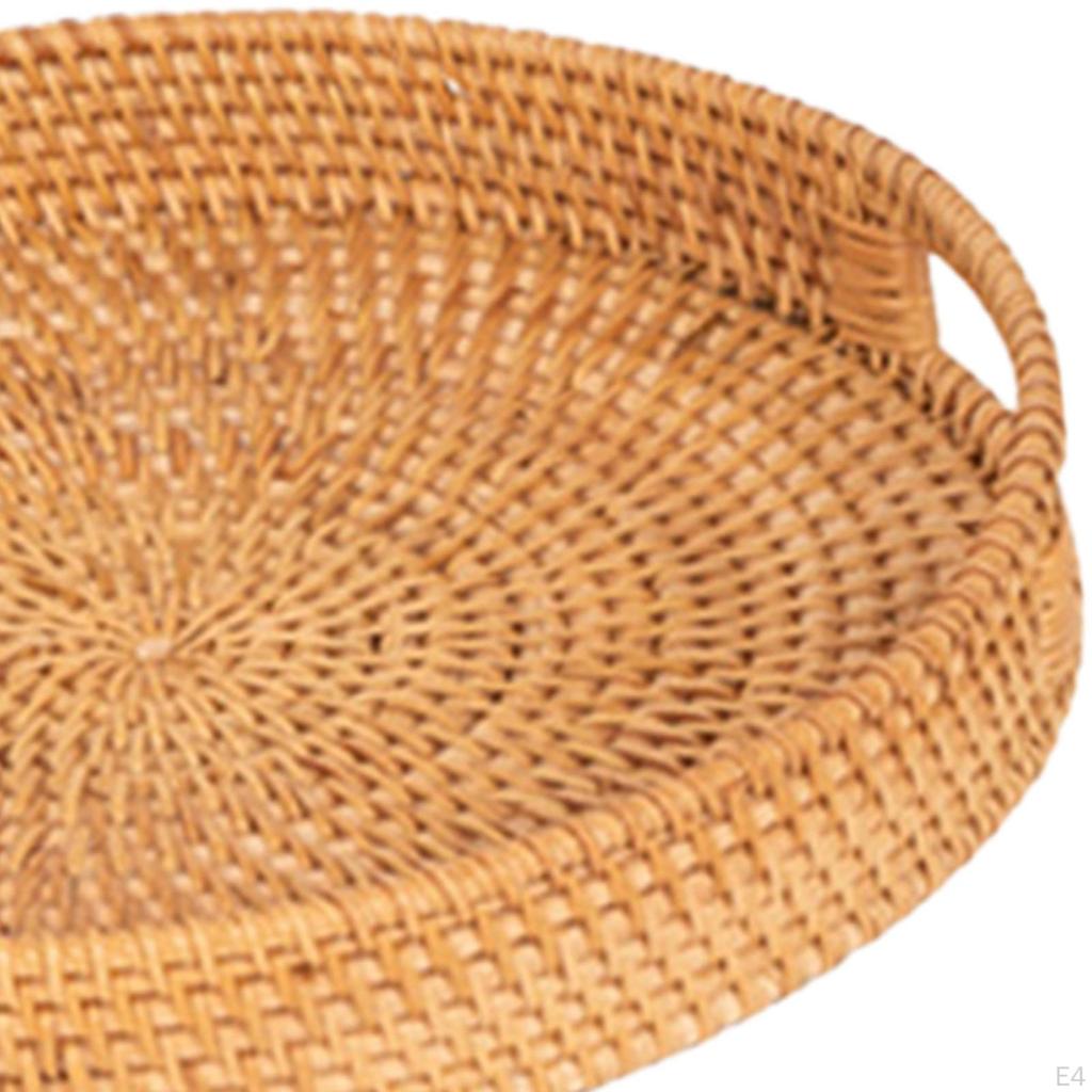 Rattan Serving Tray Decorative Coffee Tabletop Handwoven Basket Organizer