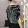 Women's Black&White Vertical Stripe Batwing Sleeve Round Neck Loose Fit Casual Knit Top