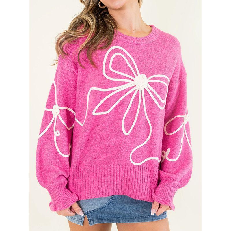 European and American Bow Design Long sleeve Pullover Sweater Women 2025 Spring and Autumn New Warm All-Match round Neck Knitted Top