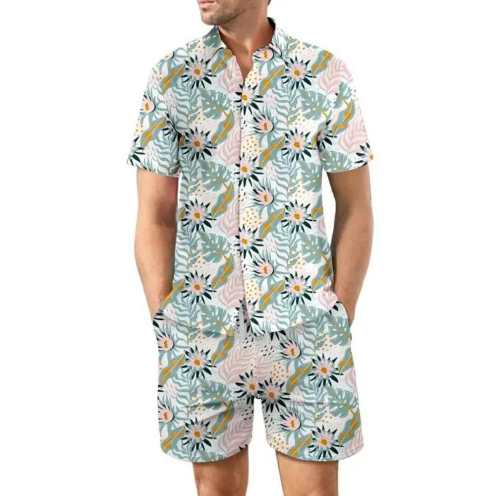Hawaiian Men's Floral Print 3D Shirt Set Beach Short Sleeved Sportswear Daily Sportswear