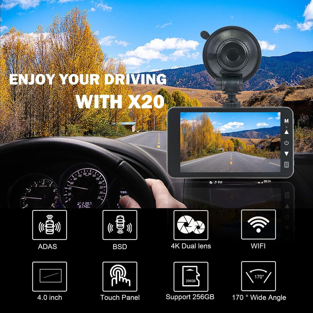 4K High-Definition-Fahrtenrekorder WIFI Drahtlose Mobiltelefonverbindung Auto Dual Lens 4-Zoll-Recorder