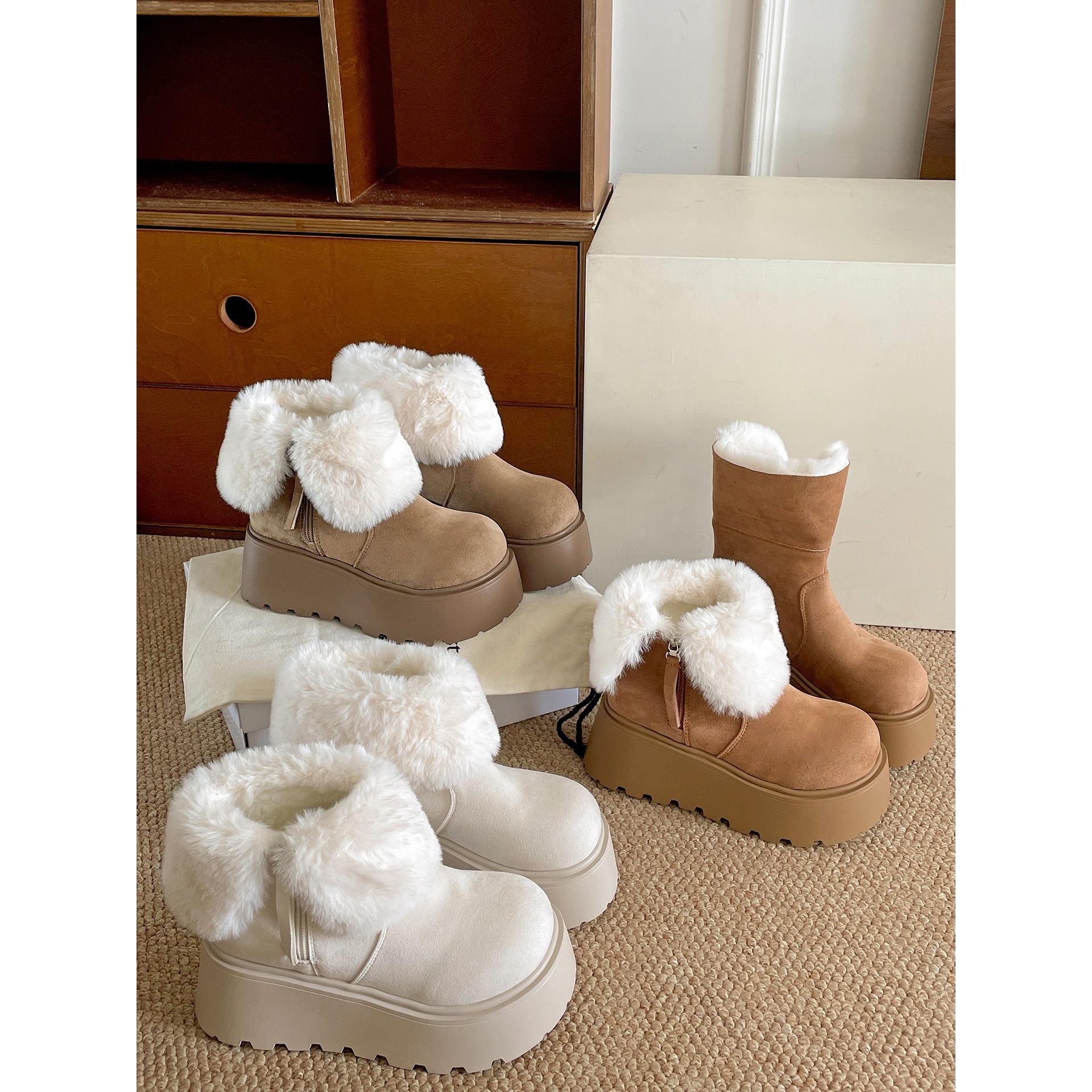 

White velvet non-slip thick-soled snow boots women s soft-soled cotton slippers 40 хакі