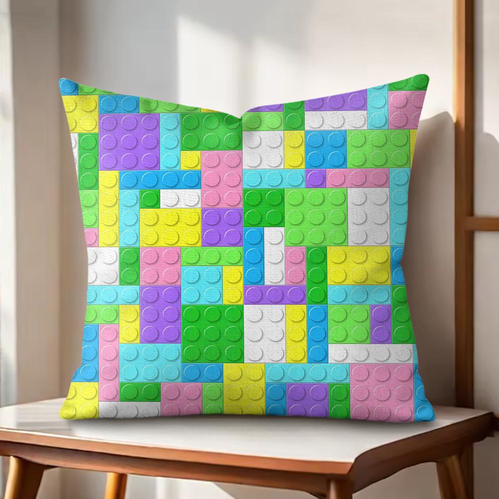 Colorful block Cushion Cover Natural Linen Organic Fabric DoubleSided Printing Couch Pillow Covers Home Decor Gift