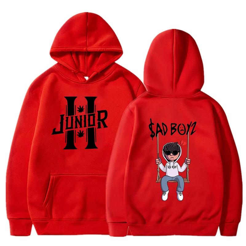 Interesting boy swinging logo printed hoodie