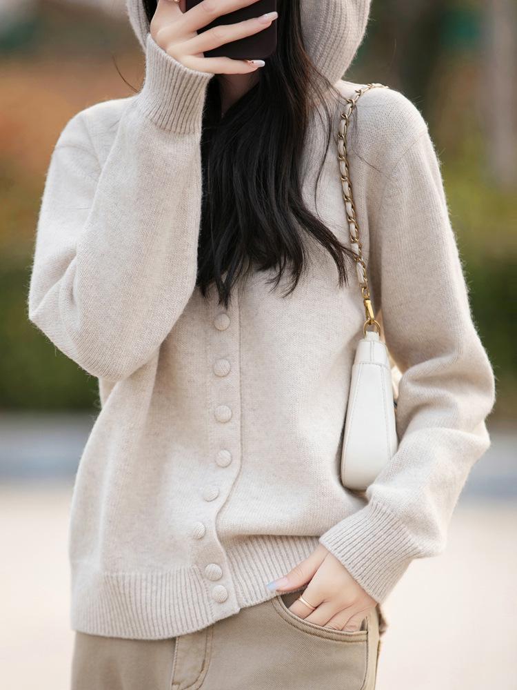 Women's Trendy Multi-Button Hooded Cardigan Sweater - Autumn/Winter Knit Outerwear, Loose & Stylish Ins Design
