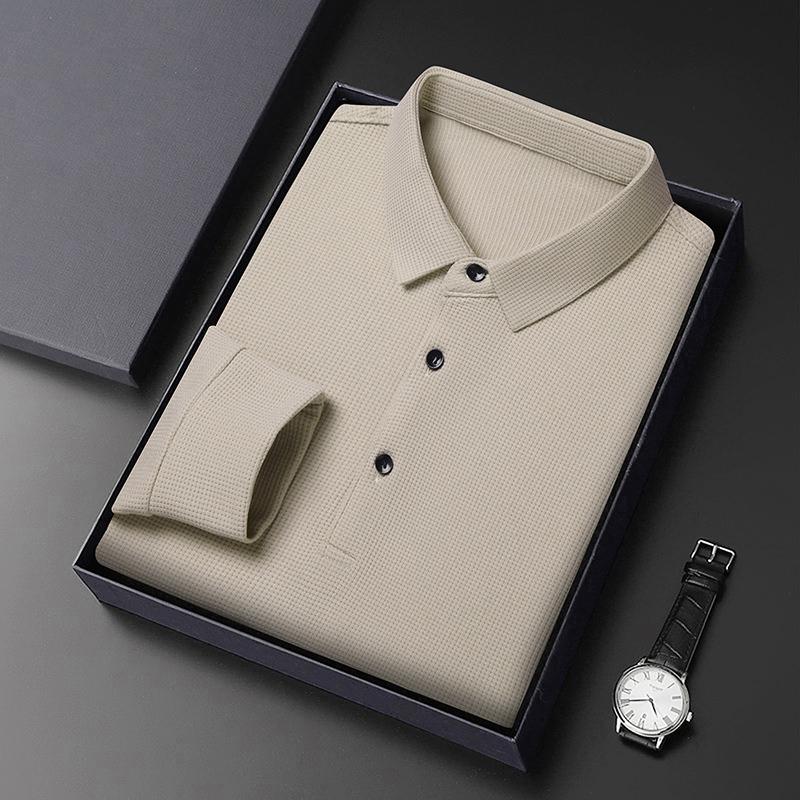 

Waffle Men Long Sleeve T-Shirt Spring Lapel Business Casual Polo Shirt Stretch Top Sweatshirts Men Casual Pullovers S
