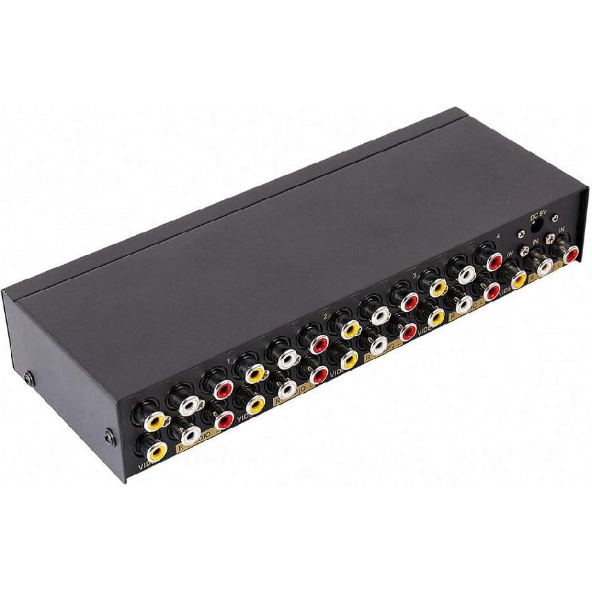 DTECH Powered 8 Way 3 RCA Splitter Box 1 in 8 Out Composite Video Audio Distribution Duplicator with Power Adapter Compatible with TV Projector