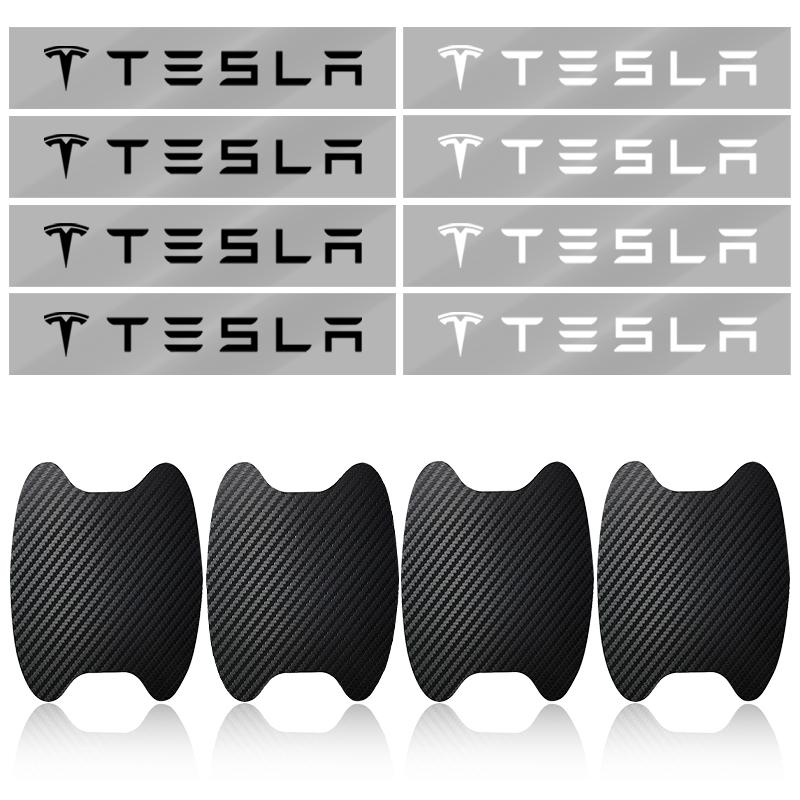 Car Door Sticker Carbon Fiber Scratches Auto Handle Protection Film For Tesla Model 3 Model X S 2016-2023  Model Y Decals TM3 TMX