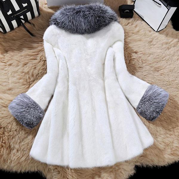 Damen-Winter-warme Kunstpelzmäntel, Damen-Fleece-verdickte lange Mäntel, Pelzkragen, warme Mäntel für den Außenbereich